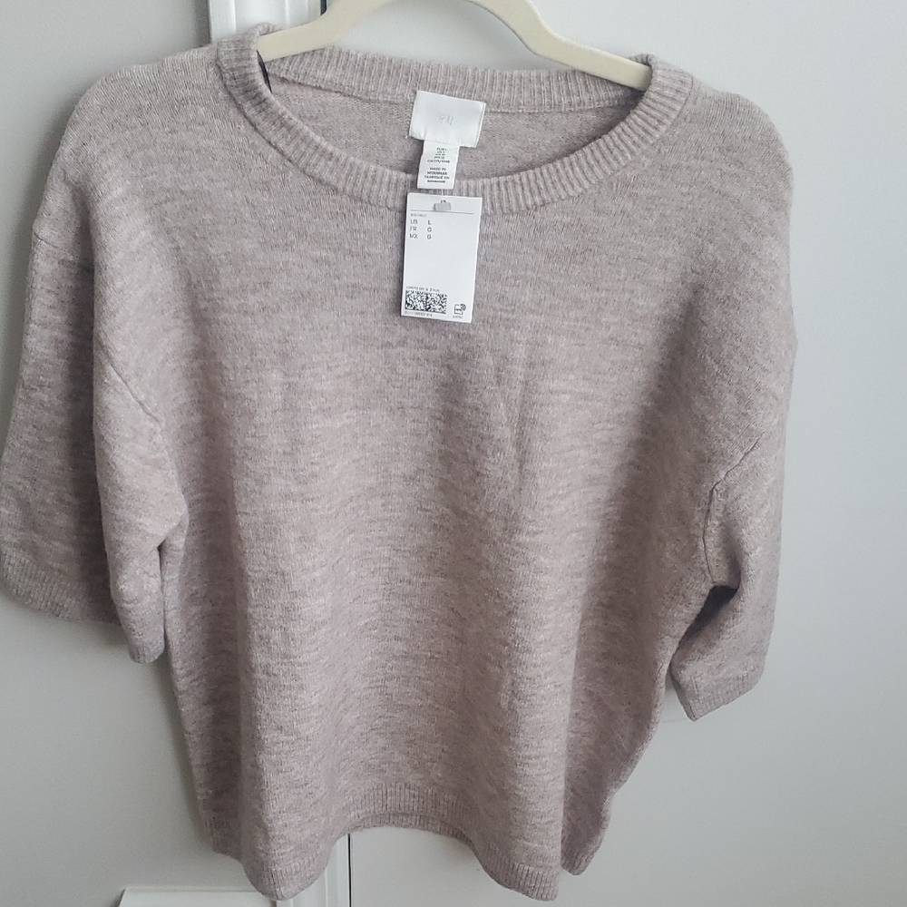 H&M Light Heathered Beige Crew Neck Knit Sweater